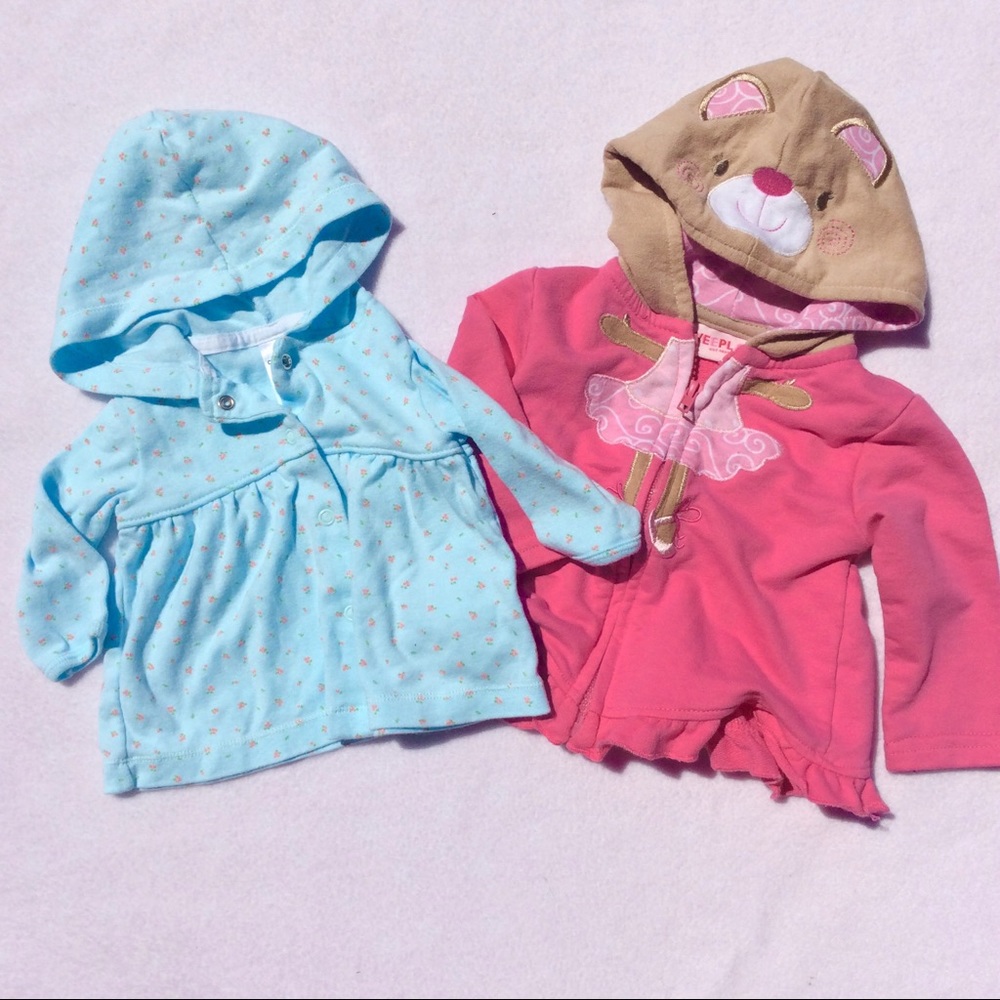 Two Pink and Blue Baby Girl Hoodies, 3-6M